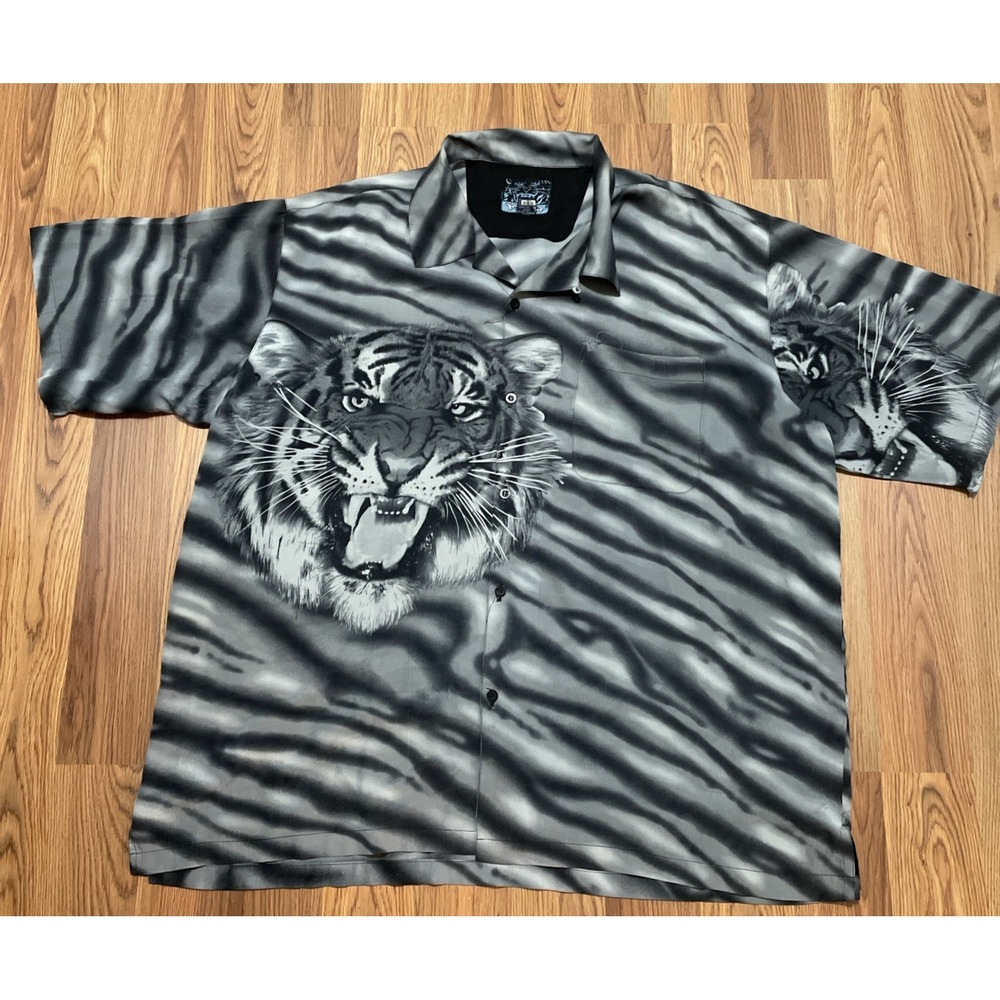 Vintage Y2K Tiger Shirt Mens 3XL Double Sided Big Cat Graphic Black